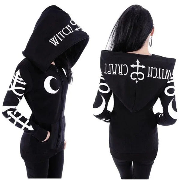 Gothic Occult "Witch Craft" Graphic Print Woman's Long Sleeve Fitted Hoodie w/Oversized Hood,Woman's Hoodie,The Gift Dimension