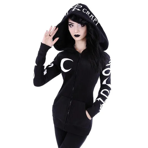 Gothic Occult "Witch Craft" Graphic Print Woman's Long Sleeve Fitted Hoodie w/Oversized Hood,Woman's Hoodie,The Gift Dimension