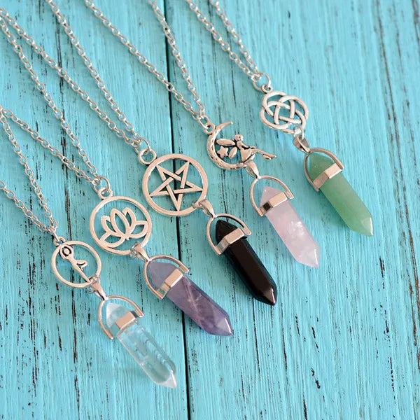 Hexagon Column Natural Stone Necklace-3 Styles Jade, Crystal, Amythyst, Onyx, Quartz,Necklace,The Gift Dimension