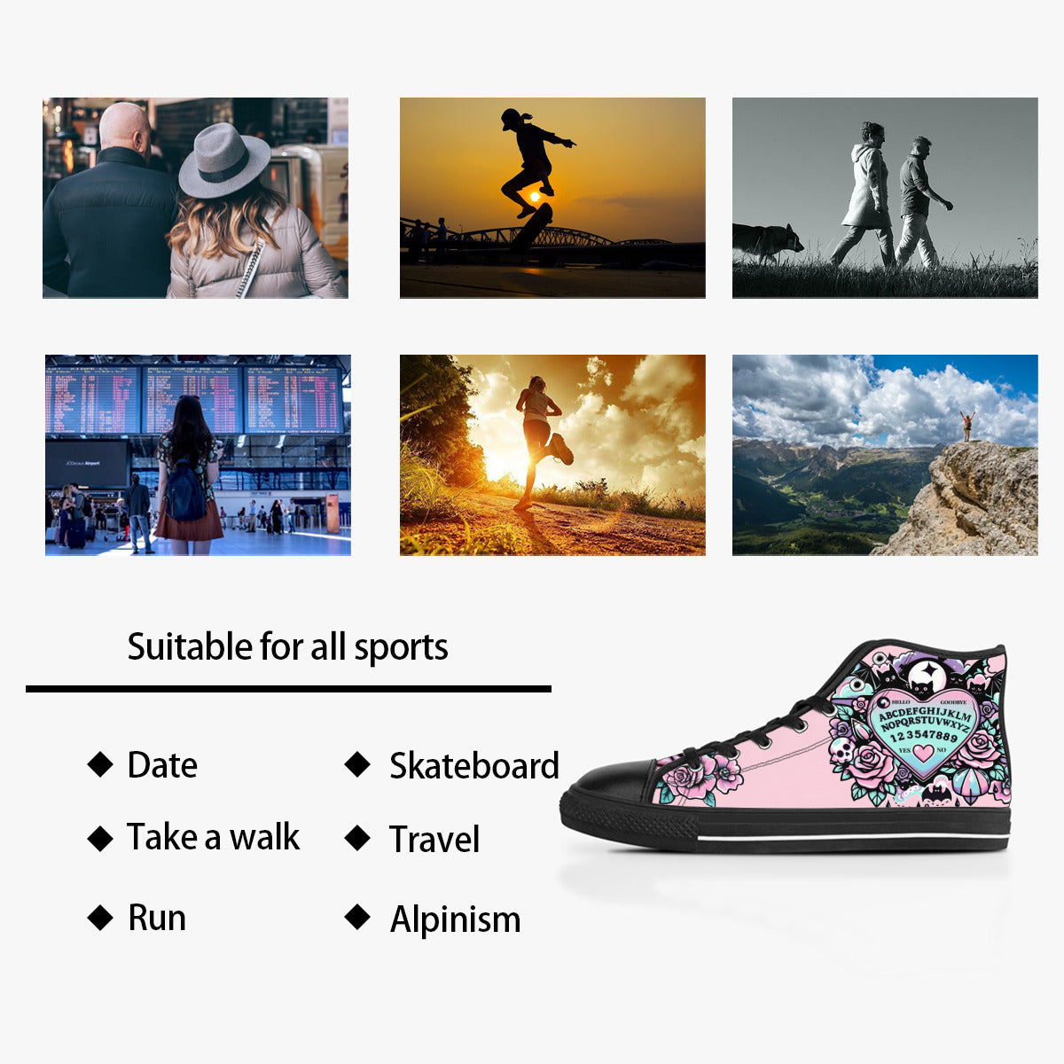 Ouija Board Bubble Gum Pink Converse Style Sneakers - The Gift Dimension