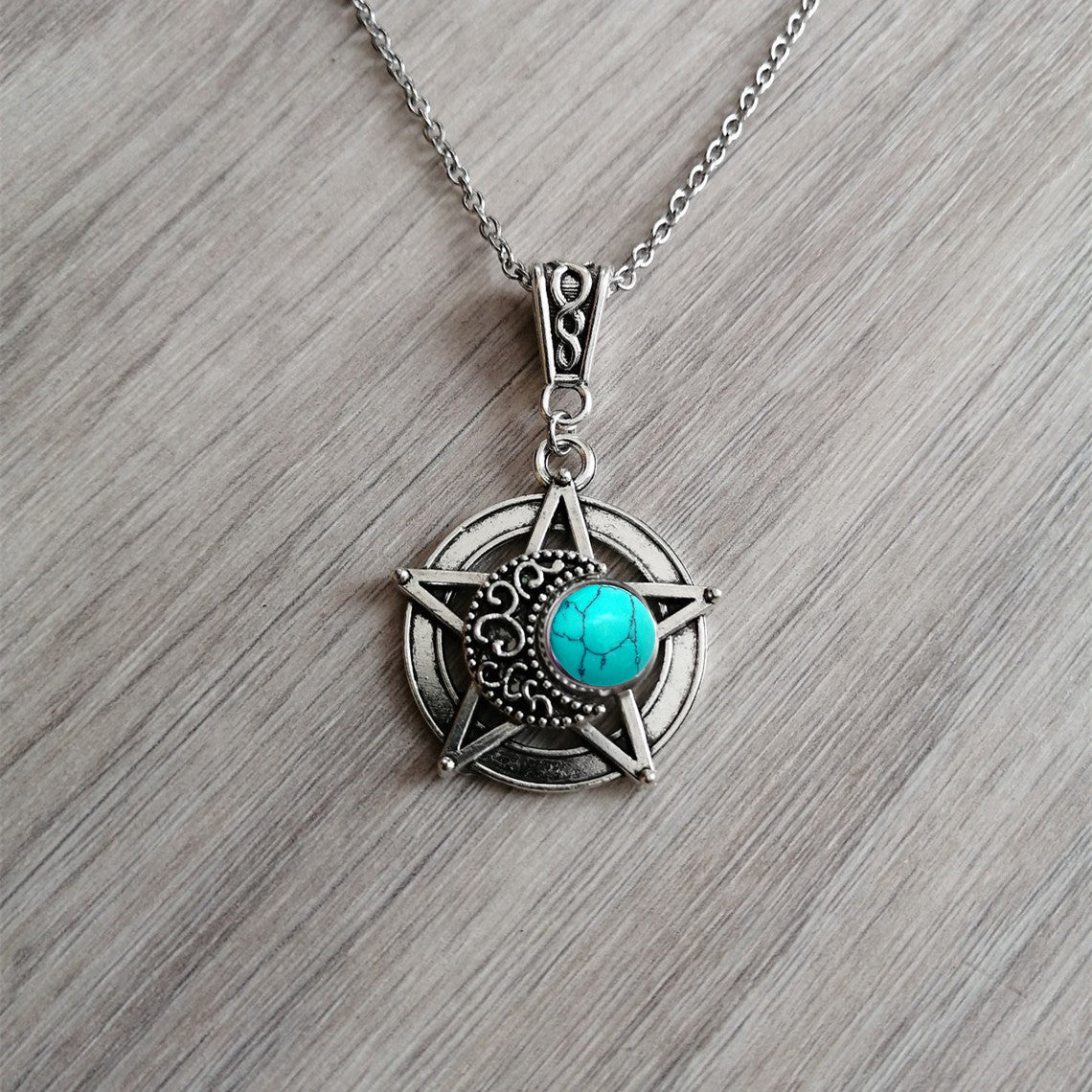 Pentagram Crescent Crystal Pendant Necklace - The Gift Dimension