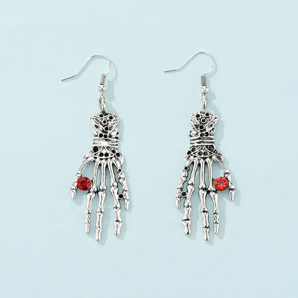 Goth Style Skeleton Hand Earings with Ruby Red Crystals.,Earrings,The Gift Dimension