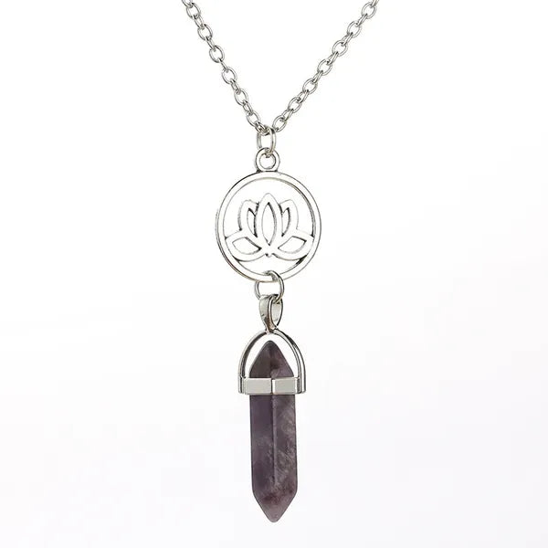 Hexagon Column Natural Stone Necklace-3 Styles Jade, Crystal, Amythyst, Onyx, Quartz,Necklace,The Gift Dimension