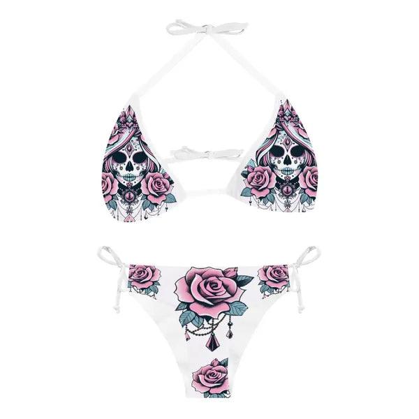 Close up product shot of Sugar Skull Patterned Bikini on white plain background