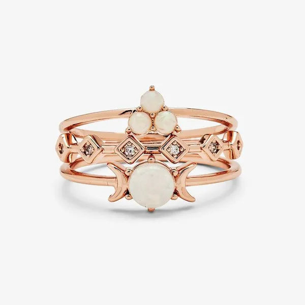 Rose Gold Simple🌛Tri-Moon🌜 Opal Geometric Three-piece Combined Ring Set, Cute & Dainty Ring Set. 💗Great for Valentine's Day💖,Rings,The Gift Dimension