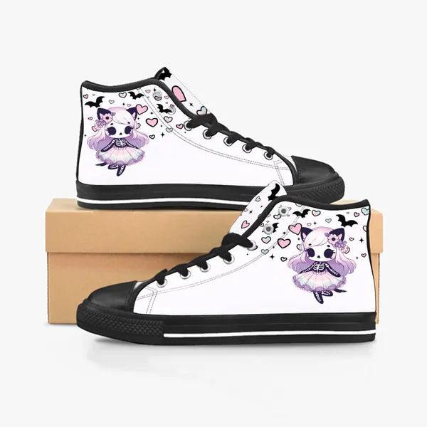 Pastel Goth Kitty Canvas Sneaker Hi-Tops -In White, Canvas Sneakers, The Gift Dimension