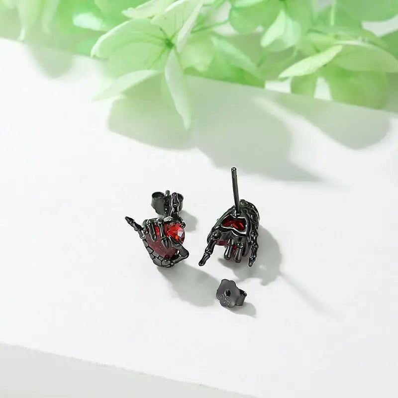 Goth Earrings- Dark Bone Hand & Heart Post Back Earrings- Punk Rock Jewelry "Great for Halloween"