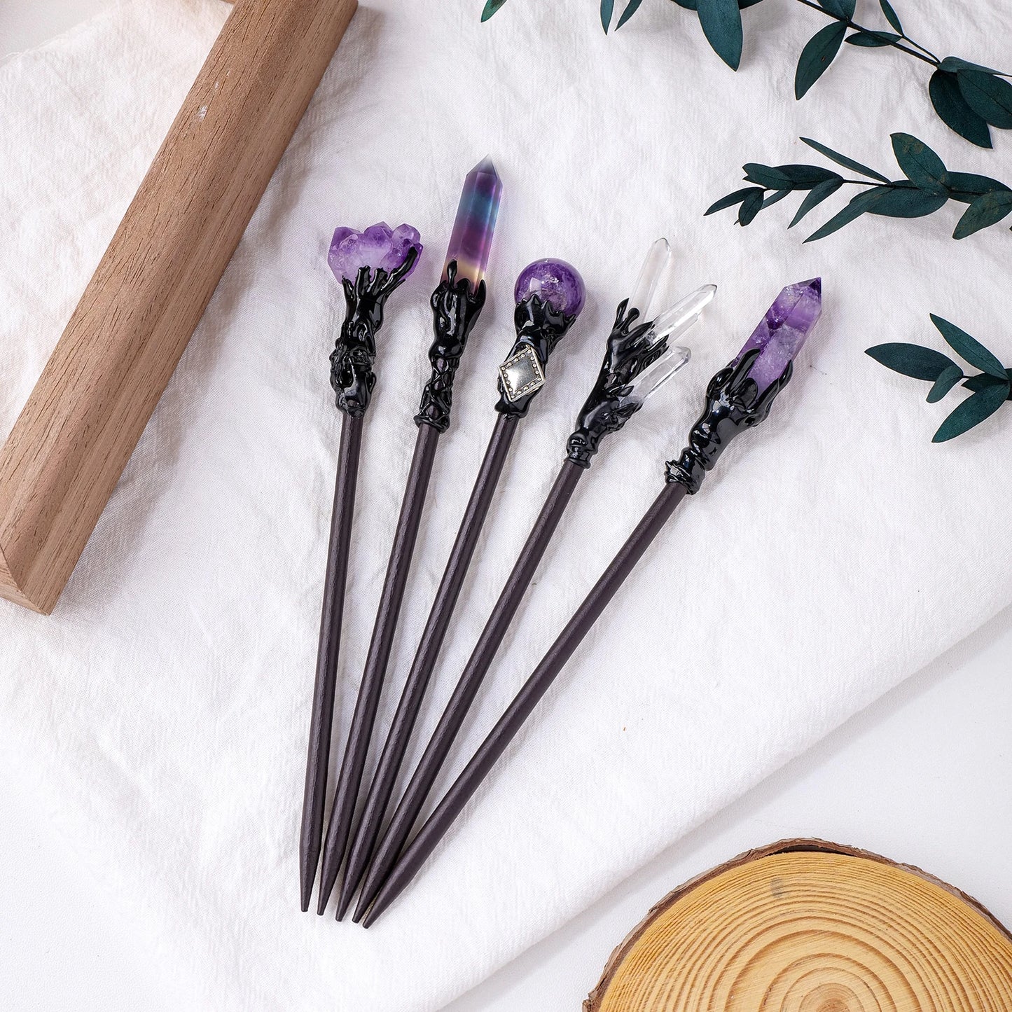 Mystical Crystal Hair Pins - Gothic Witch Accessories-Natural Crystal