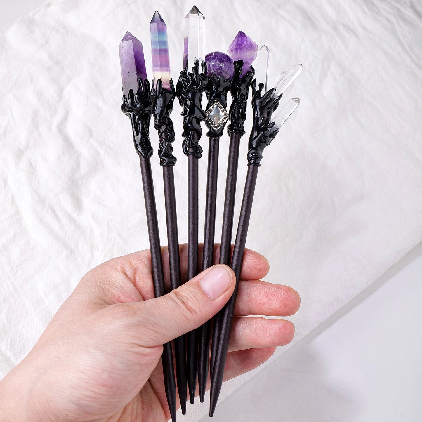 Mystical Crystal Hair Pins - Gothic Witch Accessories-Natural Crystal