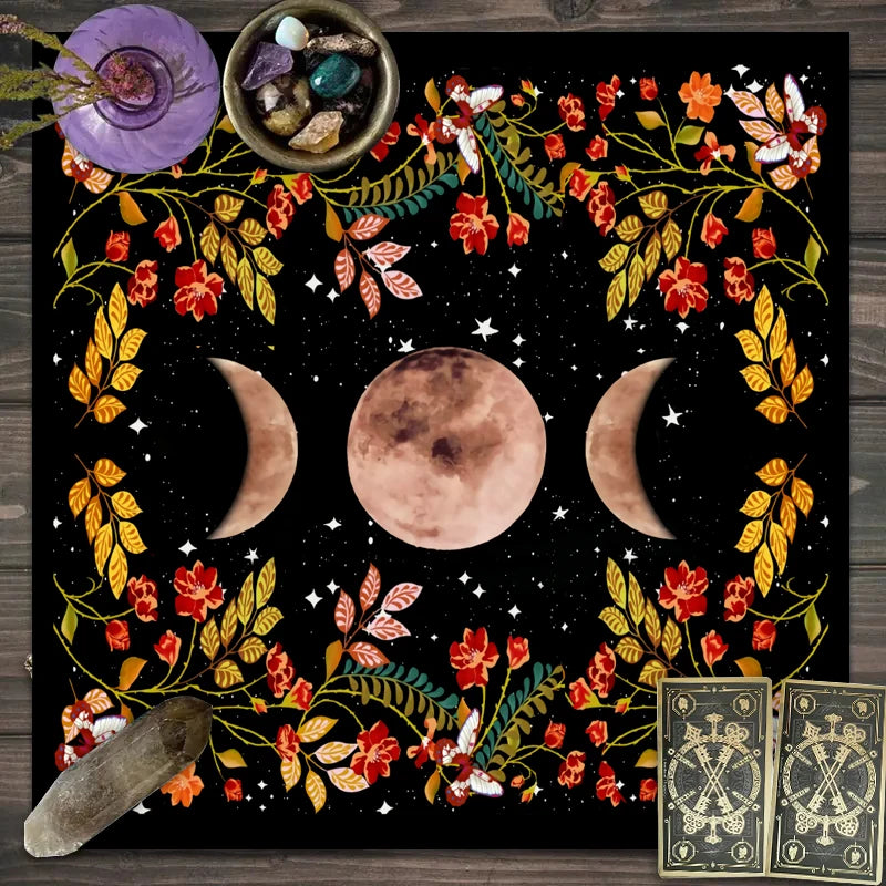 1PC Moonlight Flower Tarot Card Table Cloth, Altar Card Mat, Witchcraft Astrology Supplies Decorative Card Mat