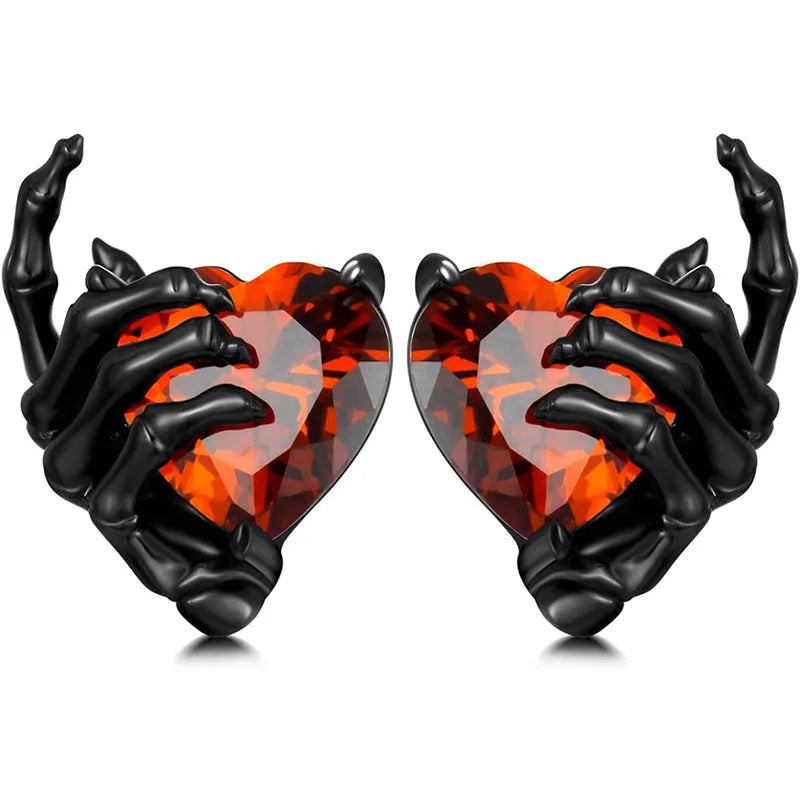Goth Earrings- Dark Bone Hand & Heart Post Back Earrings- Punk Rock Jewelry "Great for Halloween"