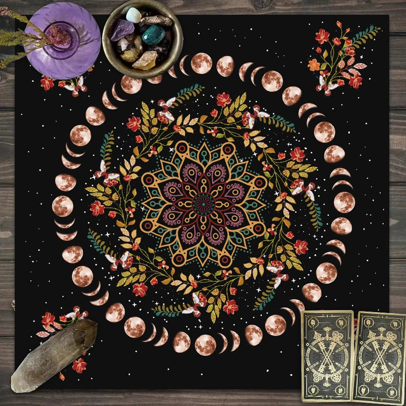 1PC Moonlight Flower Tarot Card Table Cloth, Altar Card Mat, Witchcraft Astrology Supplies Decorative Card Mat