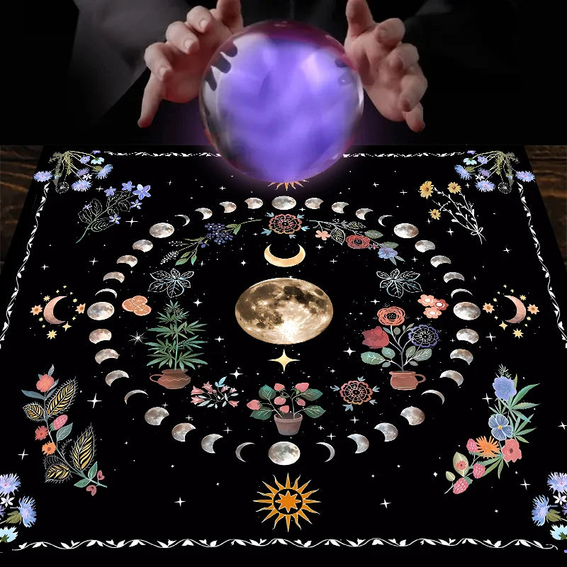1PC Moonlight Flower Tarot Card Table Cloth, Altar Card Mat, Witchcraft Astrology Supplies Decorative Card Mat