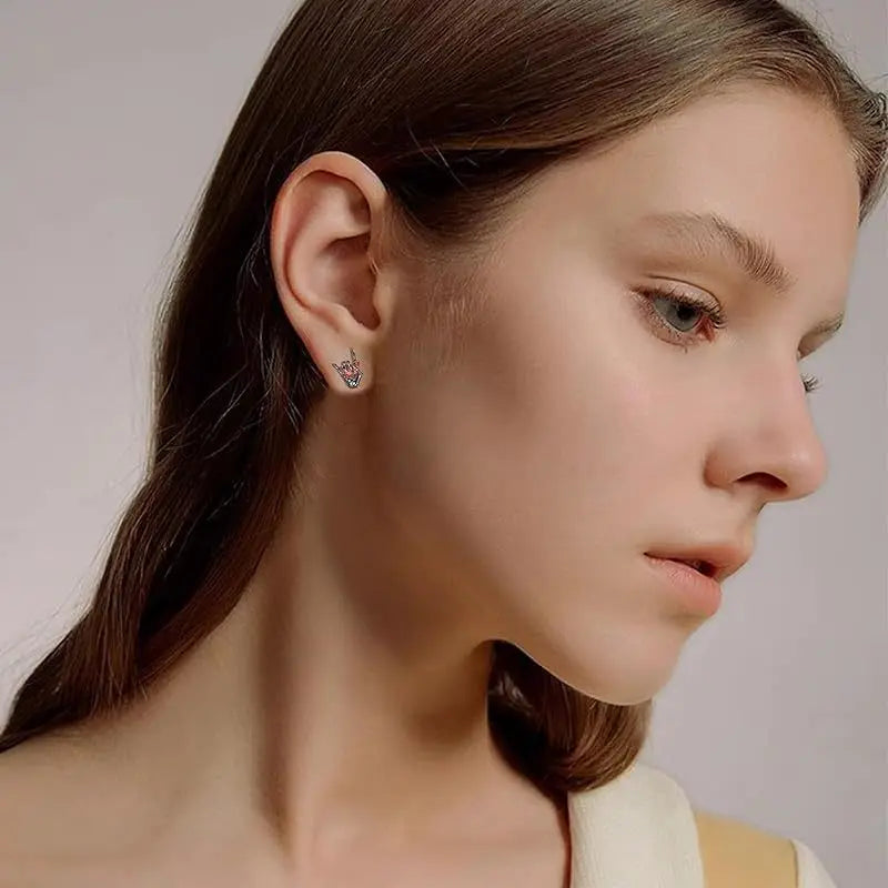 Goth Earrings- Dark Bone Hand & Heart Post Back Earrings- Punk Rock Jewelry "Great for Halloween"