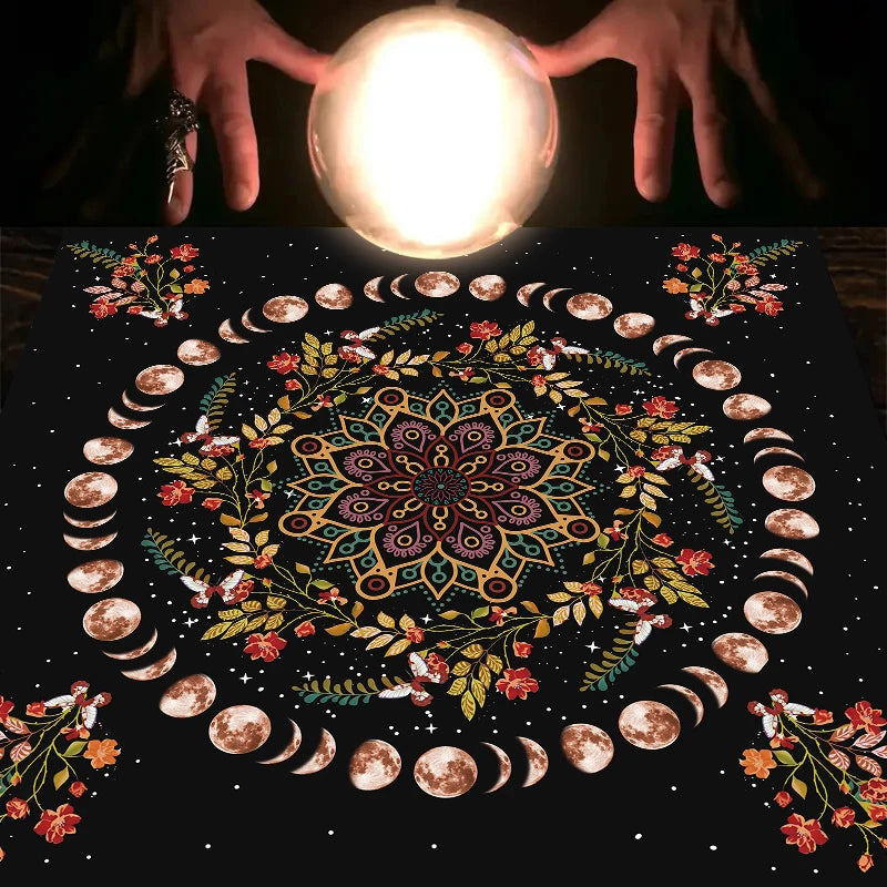 1PC Moonlight Flower Tarot Card Table Cloth, Altar Card Mat, Witchcraft Astrology Supplies Decorative Card Mat