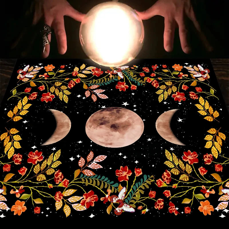 1PC Moonlight Flower Tarot Card Table Cloth, Altar Card Mat, Witchcraft Astrology Supplies Decorative Card Mat