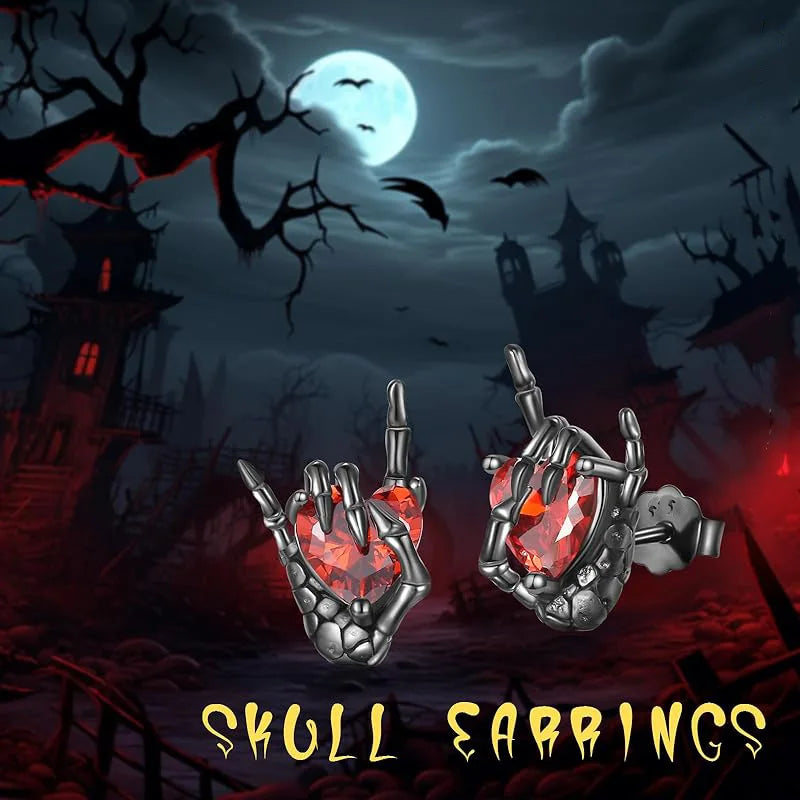 Goth Earrings- Dark Bone Hand & Heart Post Back Earrings- Punk Rock Jewelry "Great for Halloween"