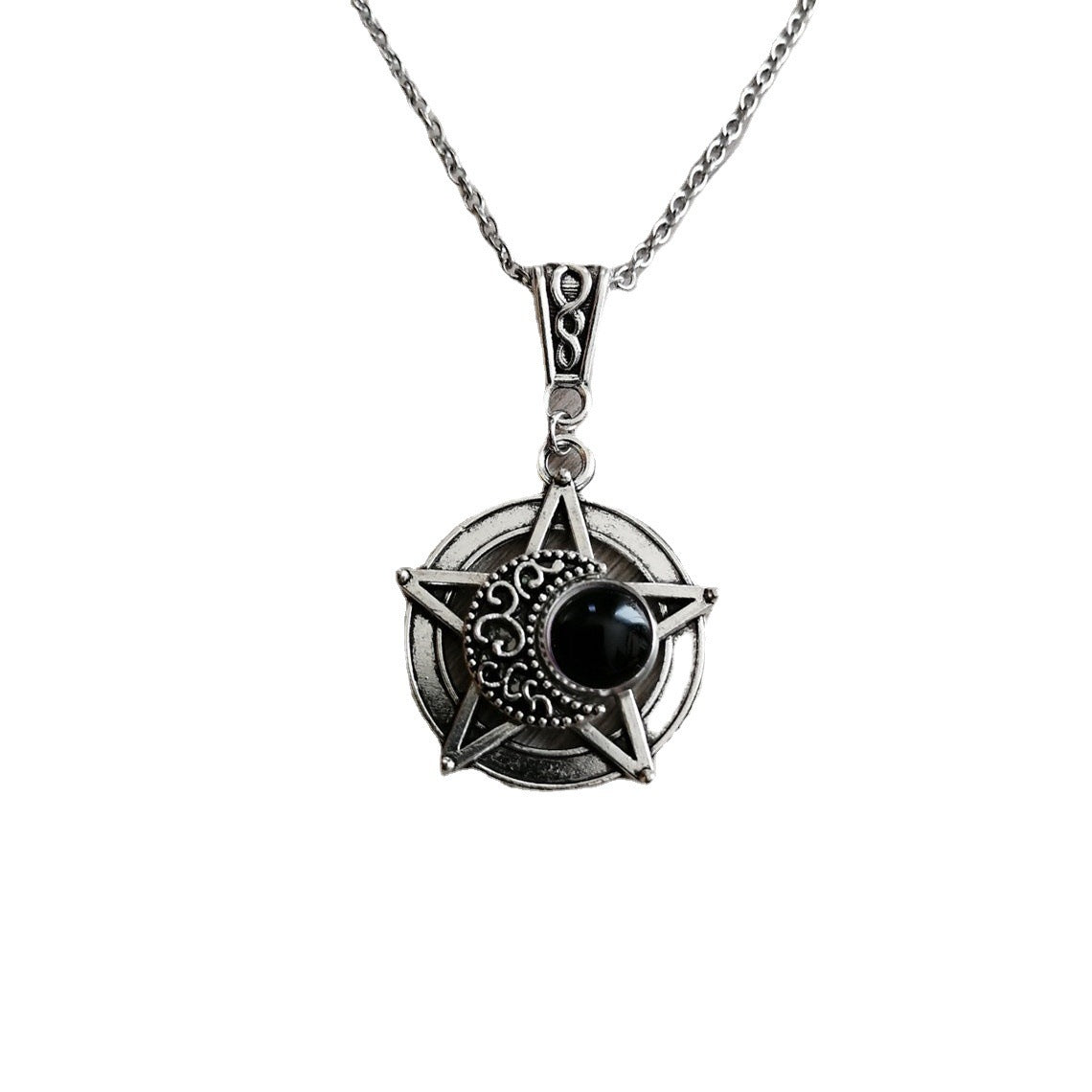 Pentagram Crescent Crystal Pendant Necklace - The Gift Dimension