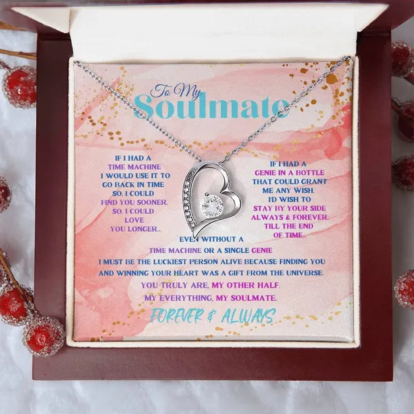 To My Soulmate, Stunning Heart Necklace 14K White Gold/18K Yellow Gold Peach Variation Available with Mahogony Box,Jewelry,The Gift Dimension