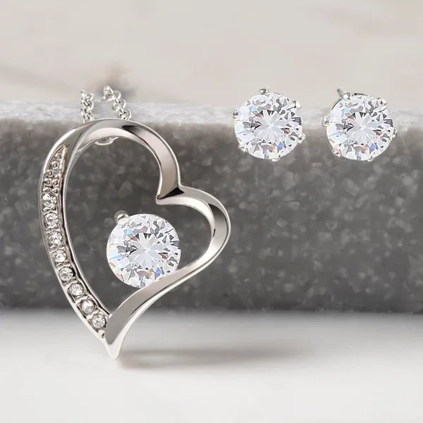 Forever Love Crystal Heart Necklace and Cubic Zirconia Earring Set-Gift for Soul Mate- Gold/Silver,Necklaces,The Gift Dimension