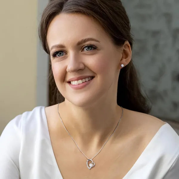 Forever Love Crystal Heart Necklace and Cubic Zirconia Earring Set-Gift for Soul Mate- Gold/Silver,Necklaces,The Gift Dimension