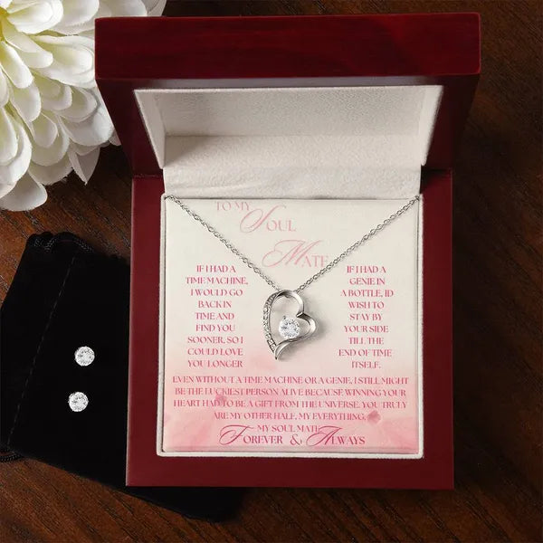 Forever Love Crystal Heart Necklace and Cubic Zirconia Earring Set-Gift for Soul Mate- Gold/Silver,Necklaces,The Gift Dimension