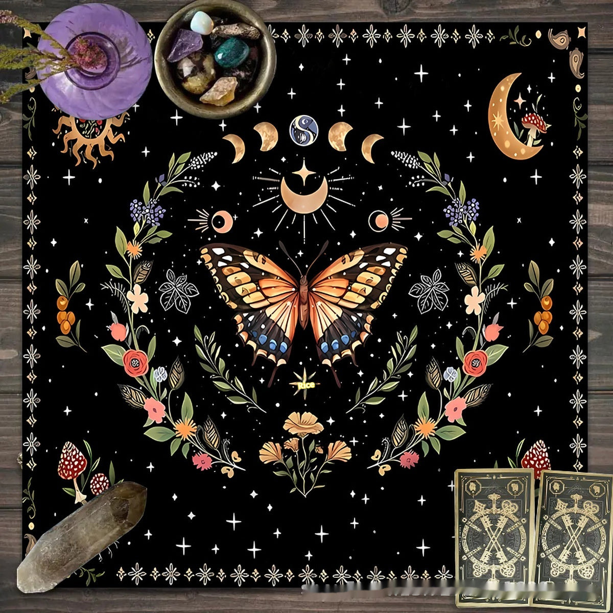 Decorative Altar Cloth in Flower Butterfly Moon Tablecloth Altar