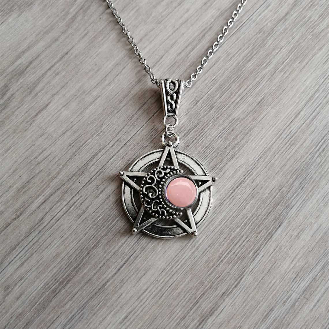 Pentagram Crescent Crystal Pendant Necklace - The Gift Dimension