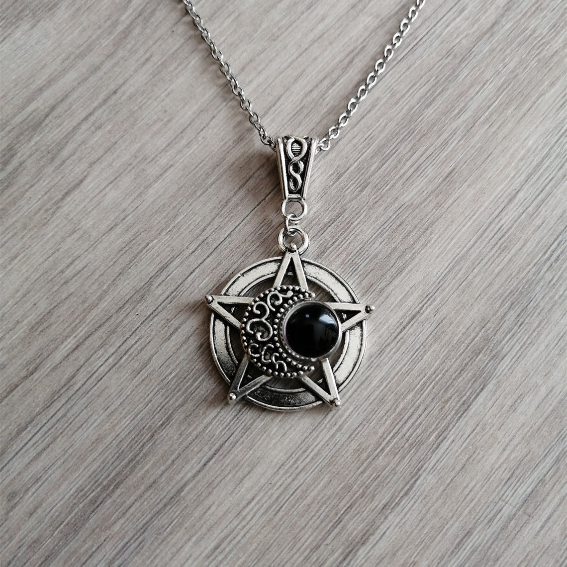 Pentagram Crescent Crystal Pendant Necklace - The Gift Dimension
