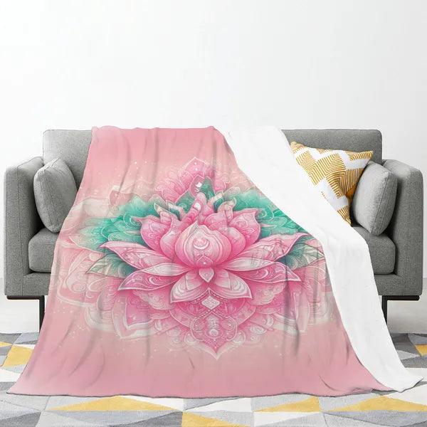 Pink Lotus Flower High Density Flannel Blanket,,The Gift Dimension