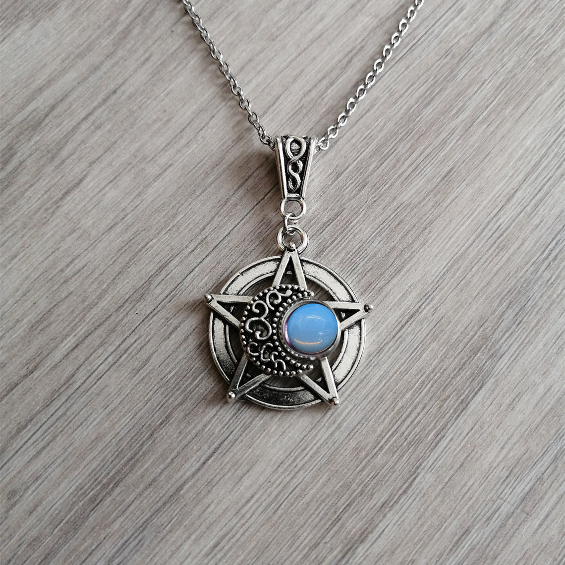 Pentagram Crescent Crystal Pendant Necklace - The Gift Dimension