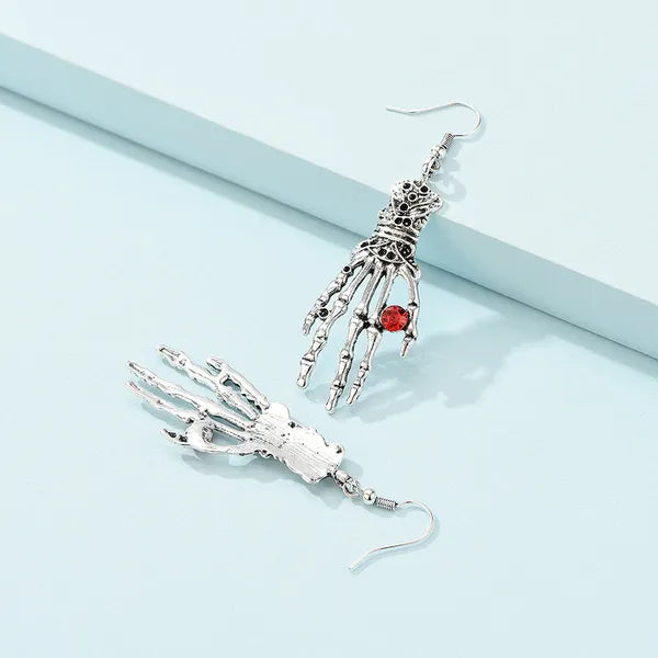 Goth Style Skeleton Hand Earings with Ruby Red Crystals.,Earrings,The Gift Dimension