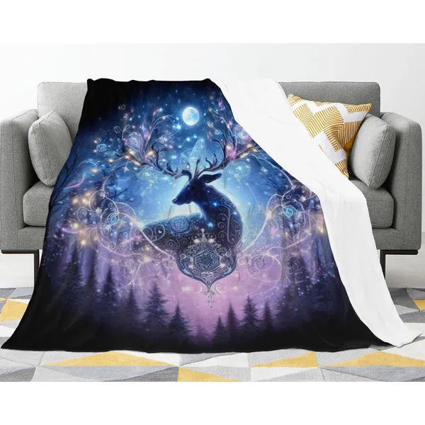 Magical Holiday Deer & Celestial Lights Flannel Blanket-4 Sizes,,The Gift Dimension