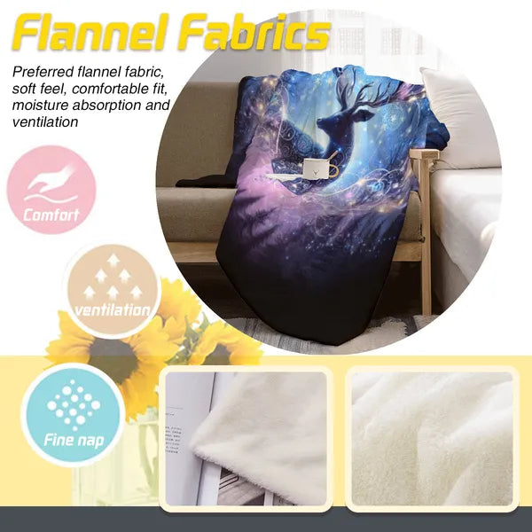 Magical Holiday Deer & Celestial Lights Flannel Blanket-4 Sizes,,The Gift Dimension