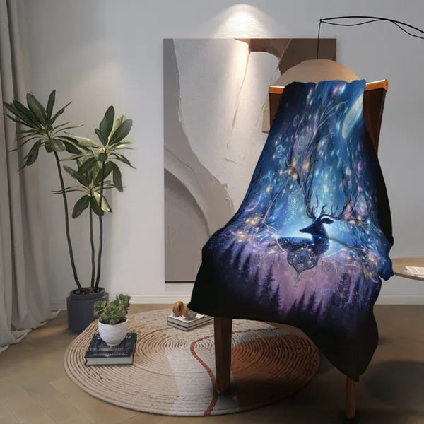 Magical Holiday Deer & Celestial Lights Flannel Blanket-4 Sizes,,The Gift Dimension