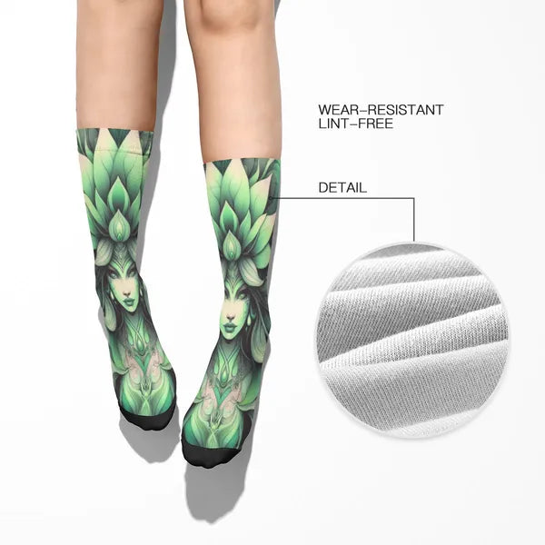 Symmetrical Pastel Goddess Mid-Calf Socks/Styles Pastel Pink, Earth Goddess,Decorative Design Socks,The Gift Dimension