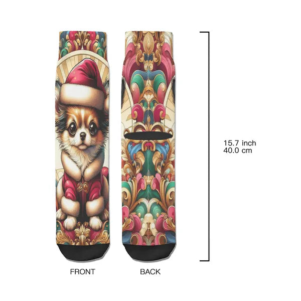 Holiday Sock Collection "Teacup Chihuahua in Santa Suit Version Two",Decorative Design Socks,The Gift Dimension