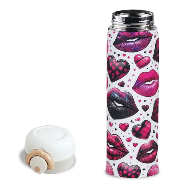 💞Hearts and Lipstick Kisses 💄💋Heavy Duty 15oz Stainless Steel Tumbler- Get up to12hrs Hot/20hrs Cold- Great Gift for Valentine's Day!,Tumblers,The Gift Dimension