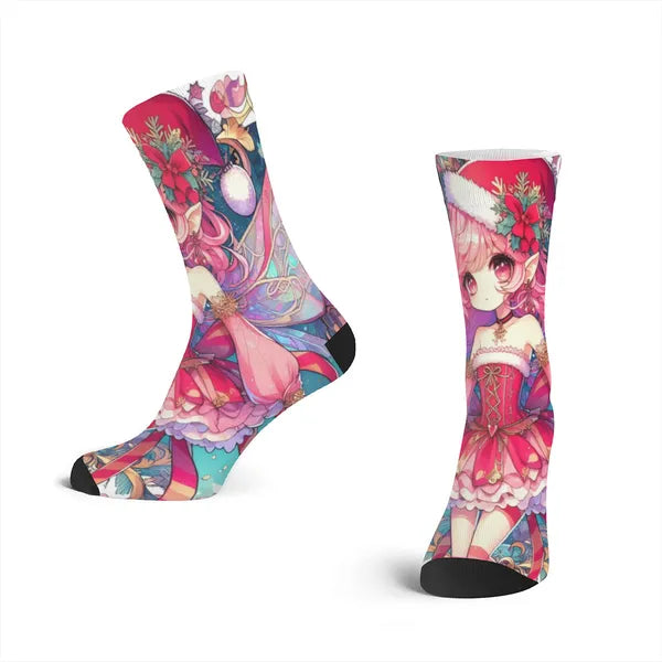 Woman's Holiday Sock Collection, Mistletoe Fairy in Holiday Outfit Socks,Decorative Design Socks,The Gift Dimension