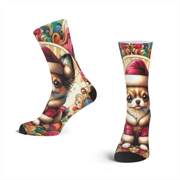 Holiday Sock Collection "Teacup Chihuahua in Santa Suit Version Two",Decorative Design Socks,The Gift Dimension