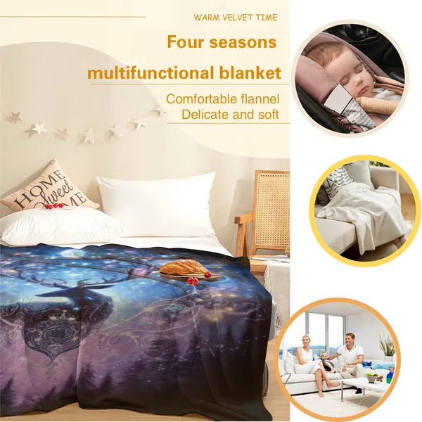 Magical Holiday Deer & Celestial Lights Flannel Blanket-4 Sizes,,The Gift Dimension