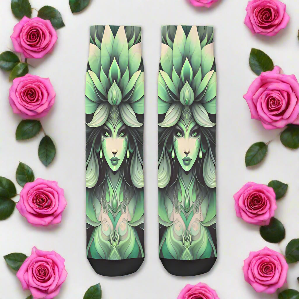 Symmetrical Pastel Goddess Mid-Calf Socks/Styles Pastel Pink, Earth Goddess,Decorative Design Socks,The Gift Dimension