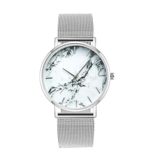 Rose Gold Mesh Band Marble Watch,,The Gift Dimension