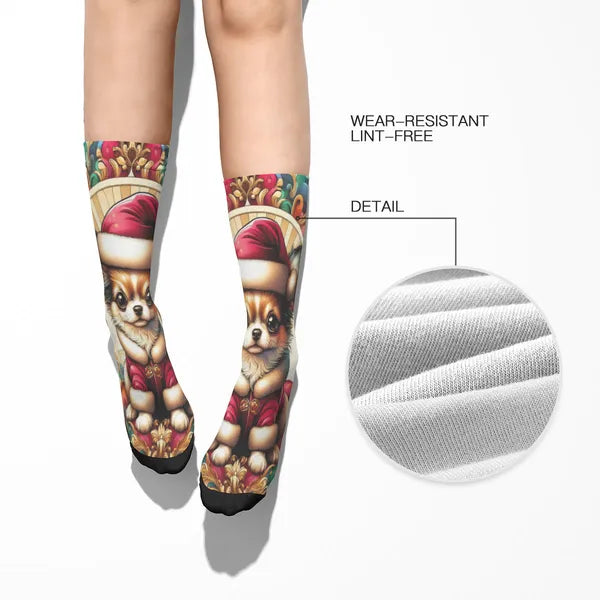 Holiday Sock Collection "Teacup Chihuahua in Santa Suit Version Two",Decorative Design Socks,The Gift Dimension
