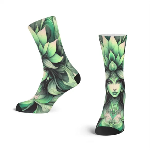 Symmetrical Pastel Goddess Mid-Calf Socks/Styles Pastel Pink, Earth Goddess,Decorative Design Socks,The Gift Dimension