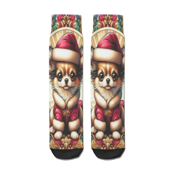 Holiday Sock Collection "Teacup Chihuahua in Santa Suit Version Two",Decorative Design Socks,The Gift Dimension