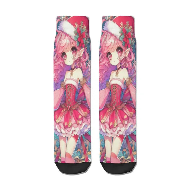 Woman's Holiday Sock Collection, Mistletoe Fairy in Holiday Outfit Socks,Decorative Design Socks,The Gift Dimension