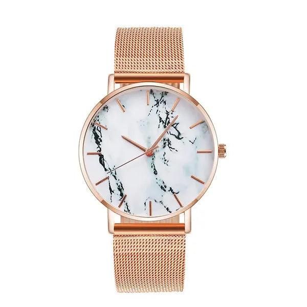 Rose Gold Mesh Band Marble Watch,,The Gift Dimension