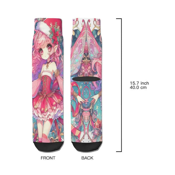 Woman's Holiday Sock Collection, Mistletoe Fairy in Holiday Outfit Socks,Decorative Design Socks,The Gift Dimension