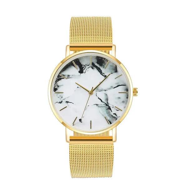 Rose Gold Mesh Band Marble Watch,,The Gift Dimension